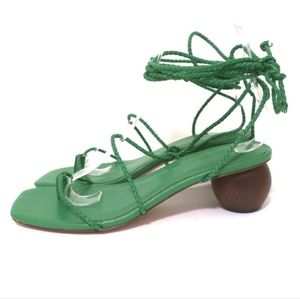 Ann Taylor "Samantha" Braided Leather Wrap Wood Heel Sandals